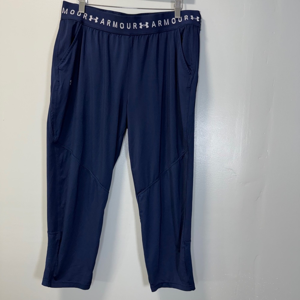 Under Armour Womens Navy Blue Cropped Jogger Athletic Pants Activewear